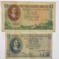 RISSIK LARGE TEN RAND and TWO RAND BANKNOTES AS PER IMAGES