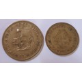 1961 One Cent and 1961 Half Cent Coins