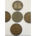 Eagle on Swastika 1940 Reichspfennig PLUS 1904,1907,1913 and 1915 One Reichspfennig