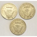 3 x Threepence as per images #Scrap #Silver #Bid is for the 3 Tickeys !!!!!!!!!