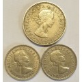 One Shilling 1963  and 2 x Sixpence 1960 and 1964 as per images ! Bid is for the 3 coins !!