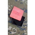 small flat square SADF type red ammo "dems" tin for dets - very good condition with inner padding