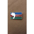 scarce period original SWAPO pin-on small metal rectangular badge in great used condition with pin