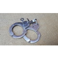 very good & well used old style used condition SAP (stamped) period hand-cuffs with key