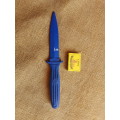 good used condition `blue gun` rubber/ polymer blue dagger (Boker blade type) training knife