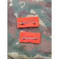 WW2 era SA Army NRV volunteer shoulder titles pair original red felt tabs - all lugs intact