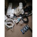 BULK LOT OF ELECTRONICS,EXTENTION CORDS,RAM CARDS,PLUGS,PHONE CHARGERS ETC