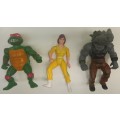 TMNT Raphael, April O`Neil And Rocksteady Action Figures 1988 Mirage Studios, Playmates Toys