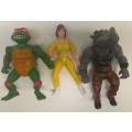 TMNT Raphael, April O`Neil And Rocksteady Action Figures 1988 Mirage Studios, Playmates Toys