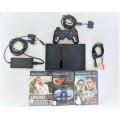 PLAYSTATION 2 CONSOLE SLIM  BLACK  + ORIGINAL  CONTROLLER   + CABLES + 3 GAMES - PLUG IN AND PLAY