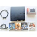 PS3 CONSOLE BLACK 250 GB + NEW & SEALED WIRELESS CONTROLLER  + 4 GAMES & CABLES   (  DEAL 014 )