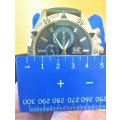 Mens Watch Black / Gold Triple Dial Date Quartz Dress Watch with PU Leather strap (Model L100)