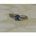 new gold listing~ 9ct white gold ladies ring with blue stone