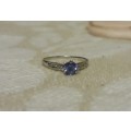 new gold listing~ 9ct white gold ladies ring with blue stone