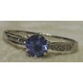 new gold listing~ 9ct white gold ladies ring with blue stone