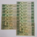 15 SOUTH AFRICAN 10 RAND BANKNOTES,DIFFERENT GOVERNORS