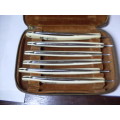 RARE FIND IN ORIGINAL POUCH... SET OF 6 CUTHROATS BY FRIODUR INOX...IMMACULATE CONDITION