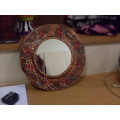 A LOVELY ROUND COPPER WITH ENAMELLED FLOWER DESIGN MIRROR READY TO HANG