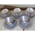 5 X BEAUTIFUL OPALESCENT BLUE TRIOS....22 CARAT GOLD ....WESTMINTER CHINA