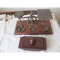 VINTAGE BRASS POSTAGE SCALE (ENGLAND) AND A VINTAGE BLOTTER