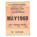 S.A.R. First Class Monthly fare, 1969, vintage South African Railway ticket