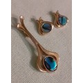 Vintage Abalone Pendant and Earring Set 1960`s