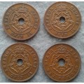 x 4 SOUTHERN RHODESIA ONE PENNY : 1934 , 44 ,47 & 51