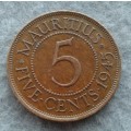 1945 MAURITIUS FIVE -5 -CENTS : LOW MINTAGE & MINTED S.A