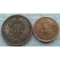 1892 & 1905 PORTUGAL 10 & 5 REIS PAIR