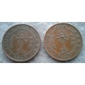 1928 & 1943 CEYLON 1 CENT PAIR