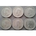 1948  - 1953 + G.BRIT ONE SHILLING : x 6 : COLLECTION