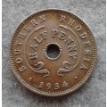 1934 SOUTHERN RHODESIA HALF PENNY : LOW 240 000 MINTAGE