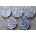 5 X Deutsche Reich : Germany : 50 pfennig 1921 : high grade