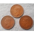 1950 -1952 Australia 1 penny trio : x 3