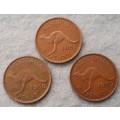 1950 -1952 Australia 1 penny trio : x 3