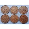 1938 + Australia 1 penny lot (x 6)