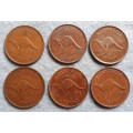 1951 + Australia 1 penny : x 6