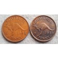 1943 & 44 Australia 1 penny pair