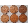 1944 + Australia one penny lot : x 6