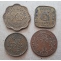 1943 & 44 Ceylon 1 , 5 ,10 & 25 cents