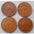 1938 Australia one penny x 4 lot