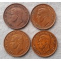 1938 Australia one penny x 4 lot