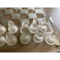 Glass chess board and pieces - see pics as some pieces has chips