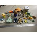 Large lot of toys for pretend playing including snow globe