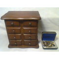 Magnificent for the Collector, Solid wood handmade 3 x Draw Jewelry Cabinet + Tie Studs & Cufflinks.