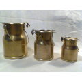 3 x Vintage Heavy solid Brass Milk Can's, from big to small.Ideal for Coffee,Tea & Sugar for two.