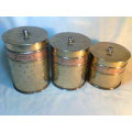 Beautiful Set of Old Solid & Heavy clean Copper & Brass Tins, Tea, Coffee, Sugar. Ideal for display.