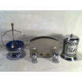 Rare Salts & Jam/condiments Bowl with Co-Bolt Blue Glass Inners. Tea Jar & Serviette Holder 18/8.