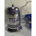 Rare Salts & Jam/condiments Bowl with Co-Bolt Blue Glass Inners. Tea Jar & Serviette Holder 18/8.