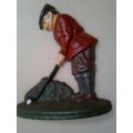 Vintage Cast Iron Door Stop with Golfer motif in clean condition.Size:170mm T x 200mm L Good order.